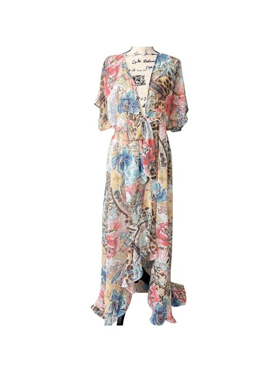 VENUS Dresses & Skirts - Venus Womens Size L Cover-Up Maxi Dress Sheer Floral With Tie Waist Flowy NEW